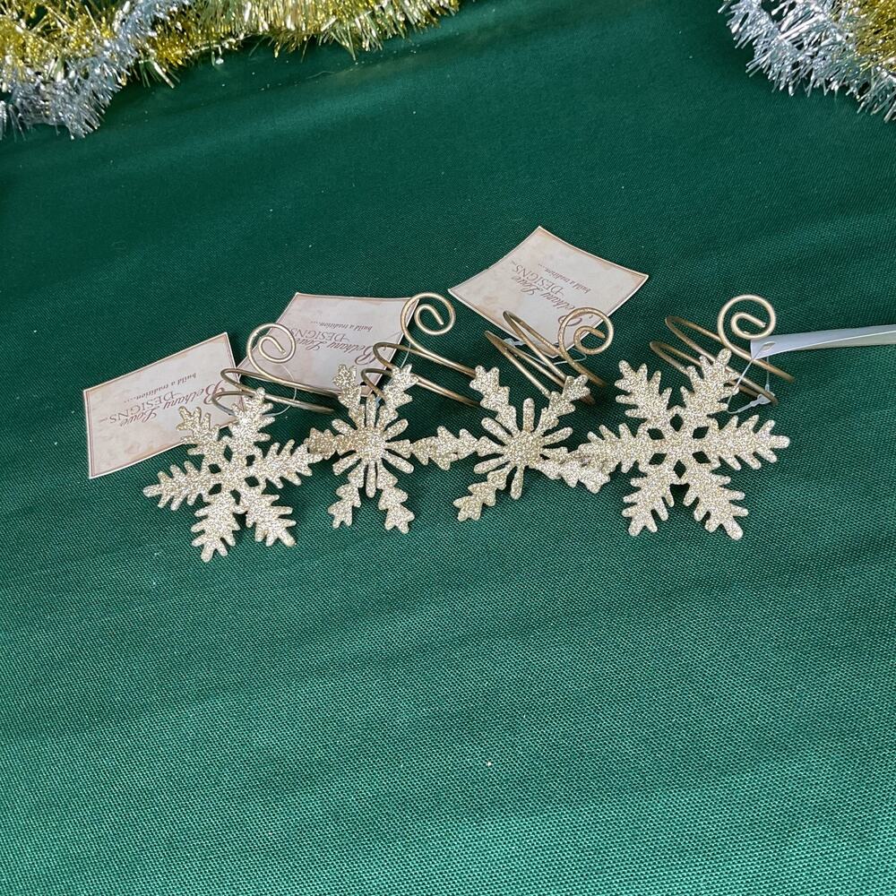 Gold Glitter Snowflake Napkin Ring Metal Wire Coil Christmas Holiday Table Decor
